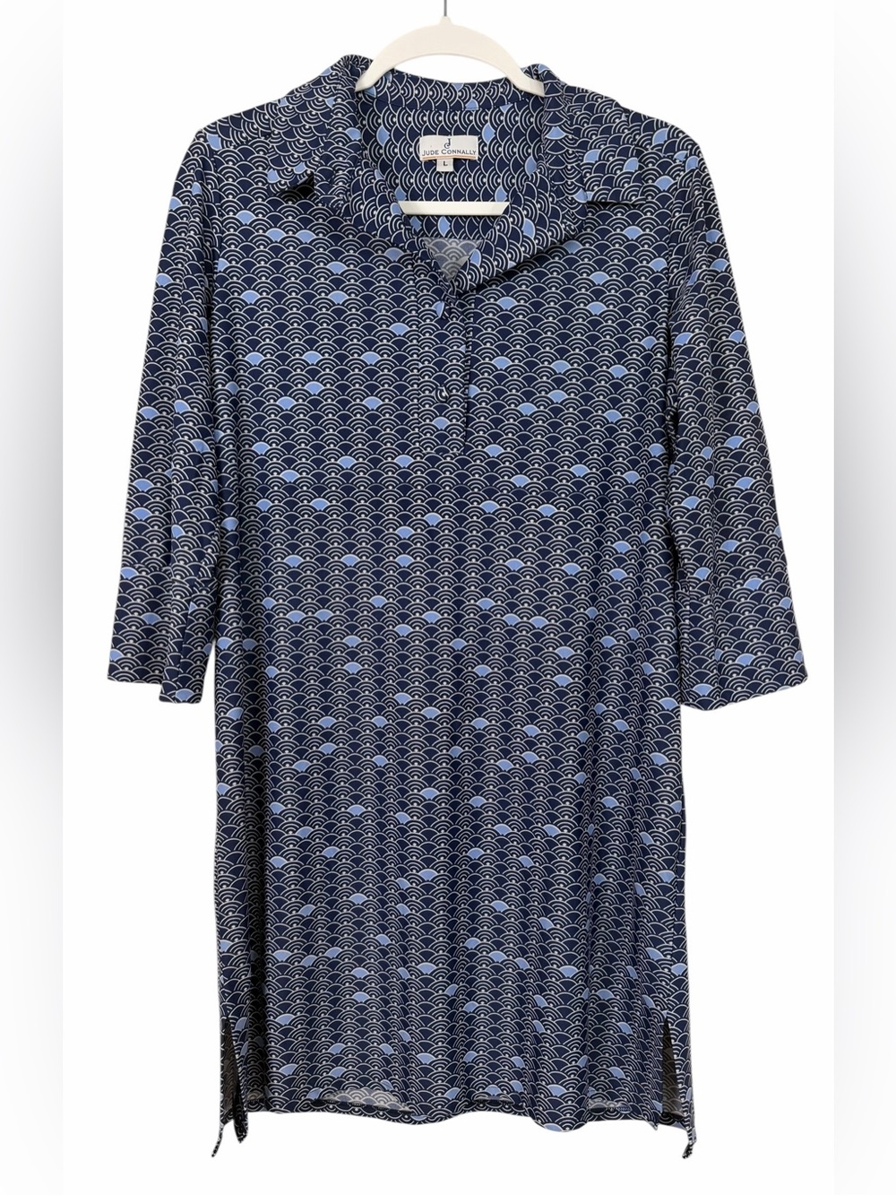 Jude Connally Geometric Print Blue Dress Preppy Country Club Size Large
